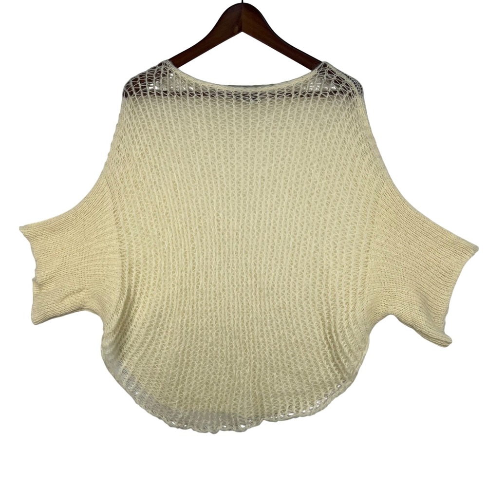 Wooden Ships Sweater Womens S/M Cream Knit Batwing Mohair Blend Wool Neutral